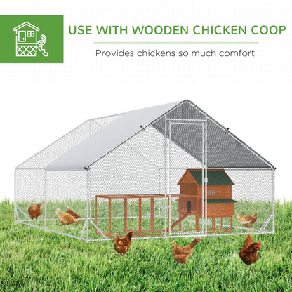 PawHut Walk-In Chicken Coop Run Cage, Large Galvanized Chicken House, Hen Poultry House Rabbit Hutch Pet Playpen w/ Water-Resist Cover, 3 x 4 x 2m