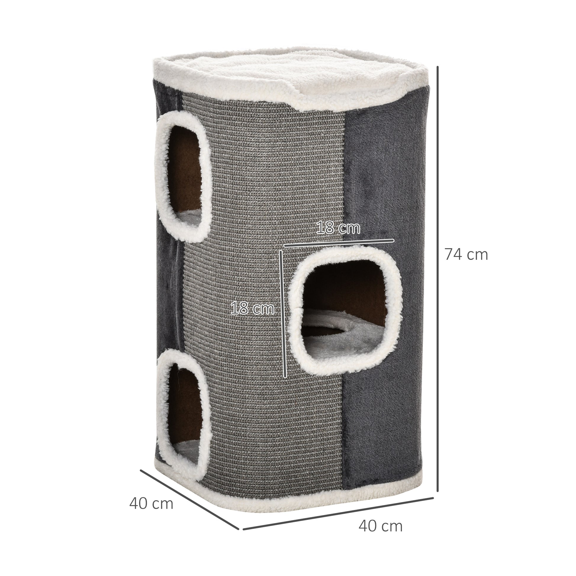 PawHut Sisal Cat Barrel with Soft Plush & Lamb Fleece Grey