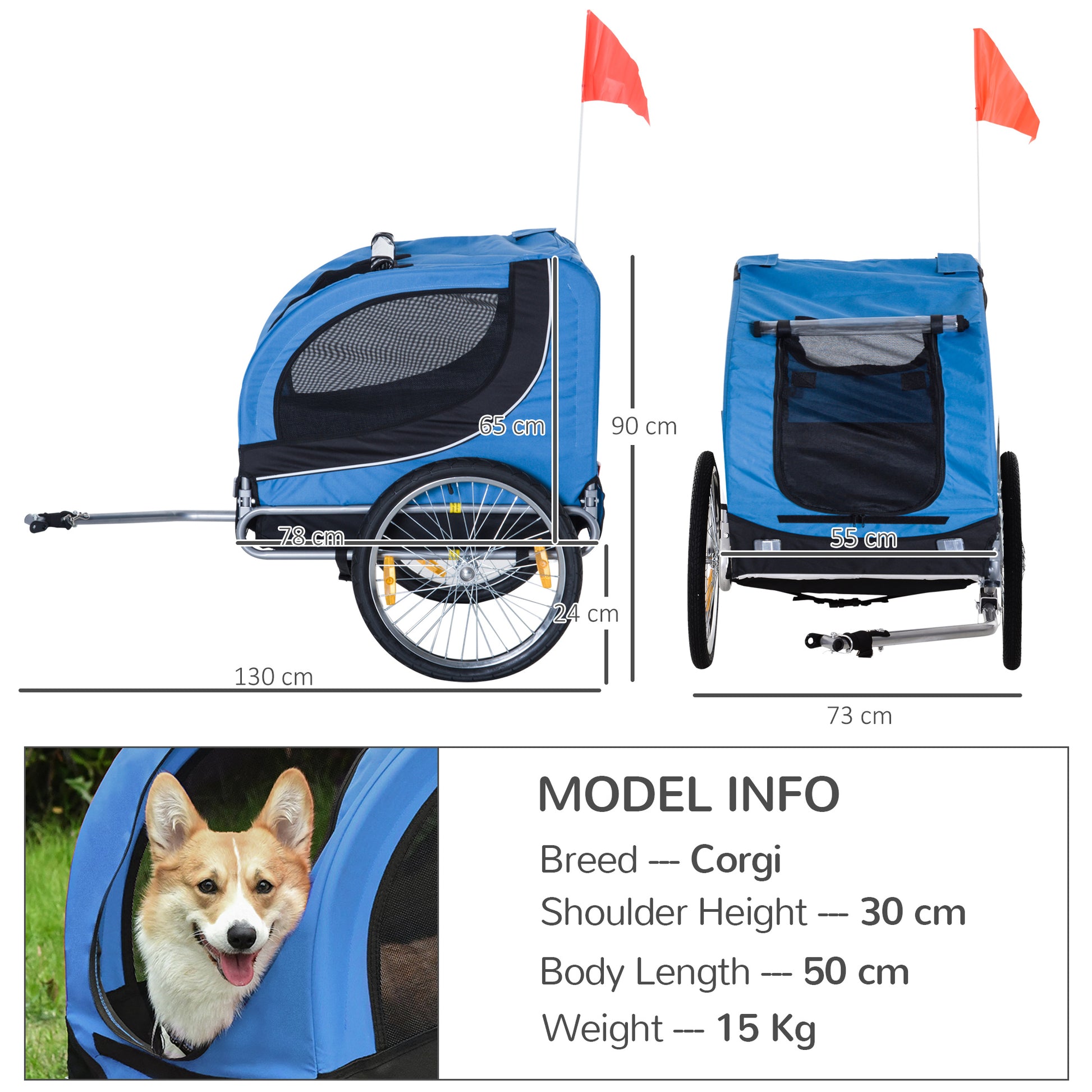 Pawhut Dog Bike Trailer Folding Bicycle Pet Trailer W/Removable Cover-Blue