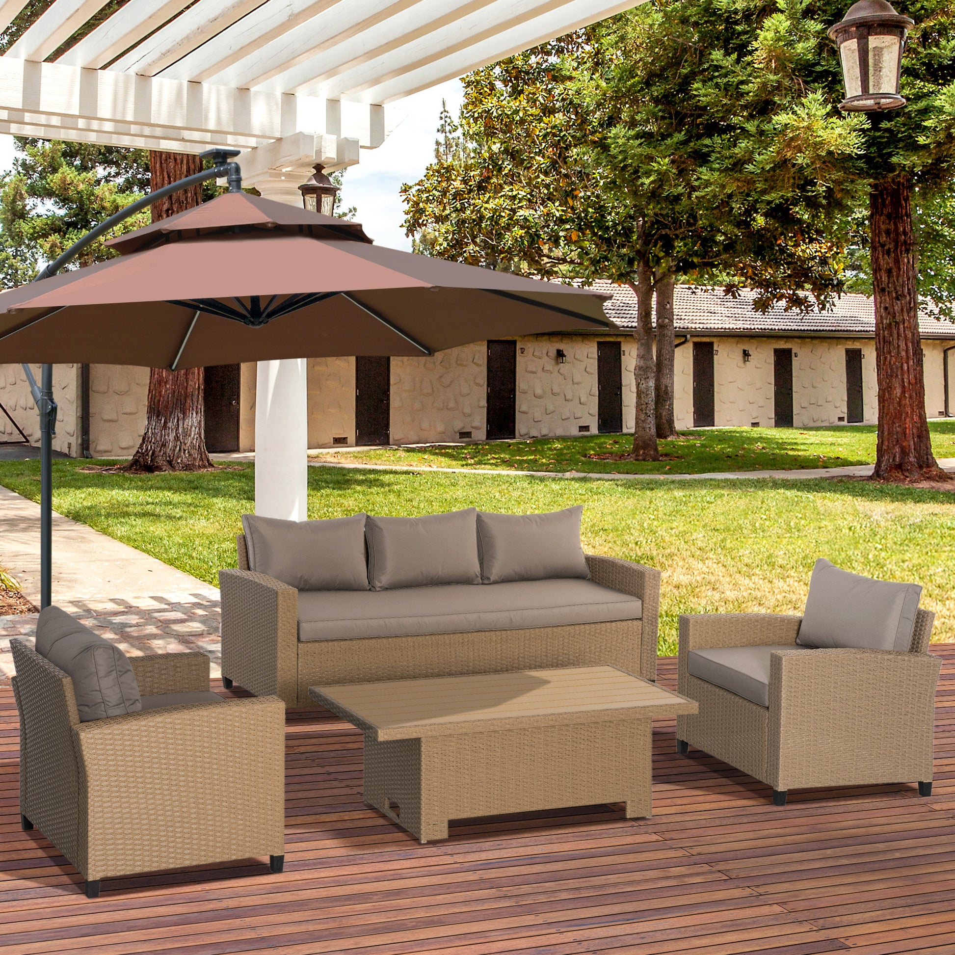 outsunny-5-seater-garden-pe-rattan-sofa-set-patio-wicker-aluminium-frame-conversation-w-wood-grain-plastic-table-khaki