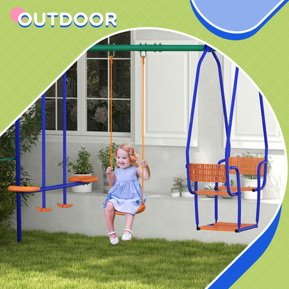 outsunny-3-in-1-metal-kids-swing-set-with-swing-glider-rocking-chair-orange