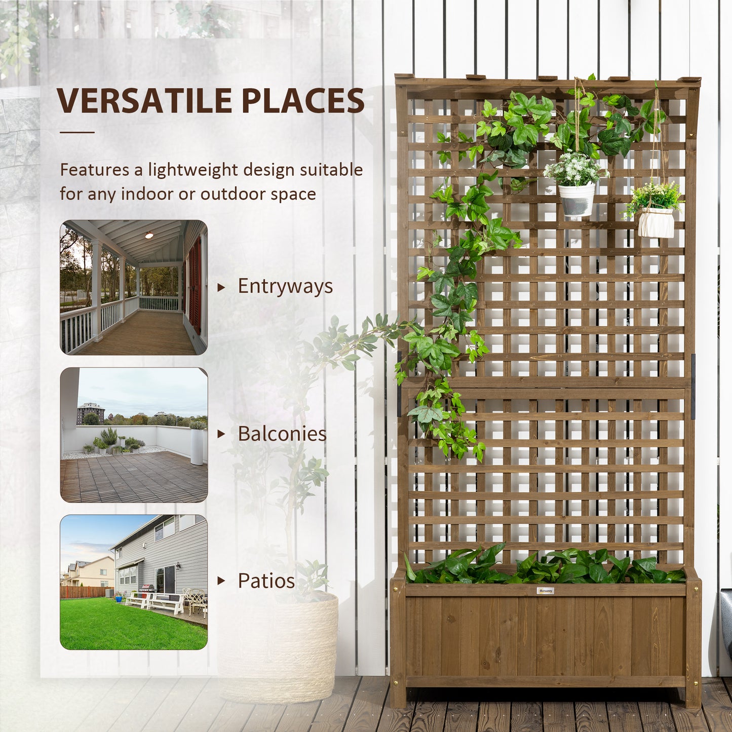 outsunny-2-pcs-raised-bed-with-drainage-holes-wood-planter-with-trellis-for-climbing-plants-to-grow-vegetables-flowers-brown