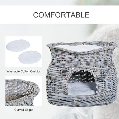 PawHut 2-Tier Elevated Cat Bed Basket W/Cushion-Grey