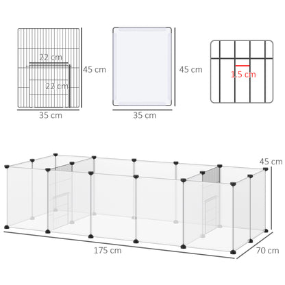 PawHut Pet Playpen DIY Small Animal Cage 18 Panels Portable Metal Wire Yard Fence for Guinea Pigs Hedgehogs, 175 x 70 x 45 cm, White