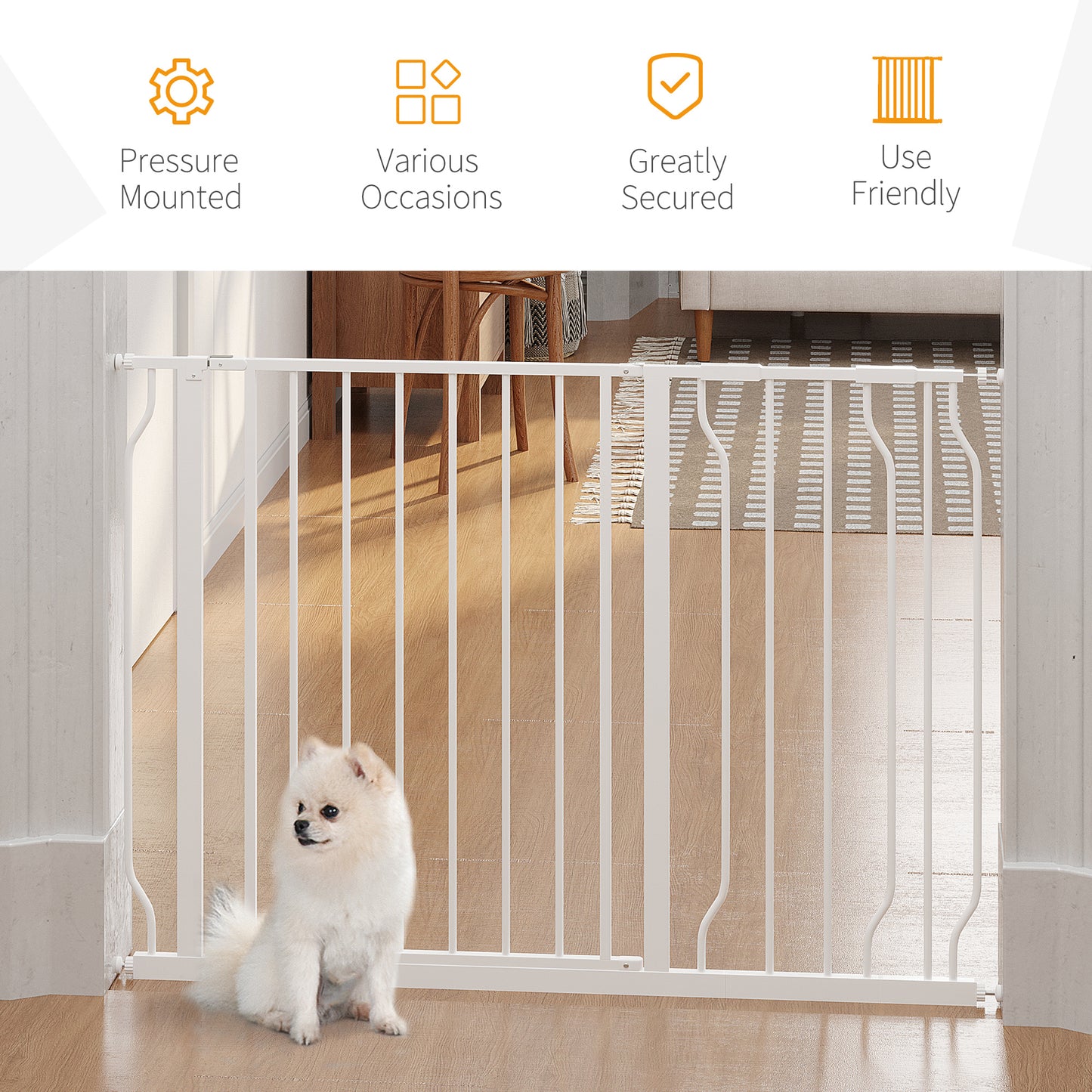 PawHut Expandable Dog Gate with Door pressure,75-115cm Doorway Pet Barrier Fence for Hallways, Staircases, White