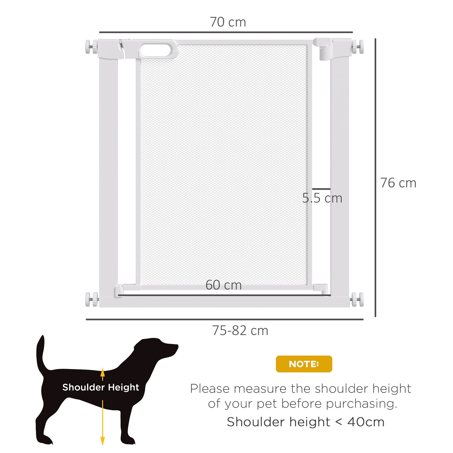 PawHut Pressure Fit Safety Gate for Doors and Stairs, Dog Gate with Auto Close, Pet Barrier for Hallways, with Double Locking Openings 75-82 cm White