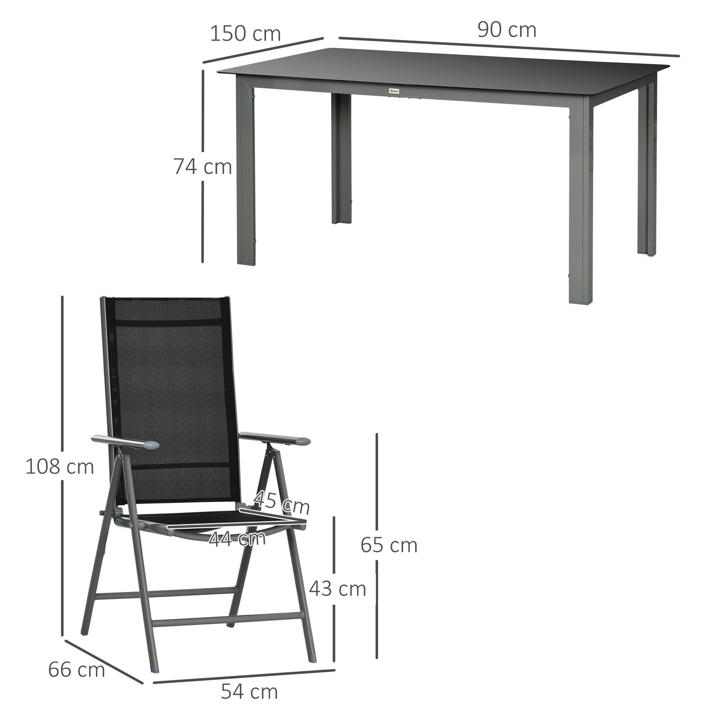 outsunny-7-piece-garden-dining-set-outdoor-table-and-6-folding-and-reclining-chairs-aluminium-frame-tempered-glass-top-table-texteline-seats-black