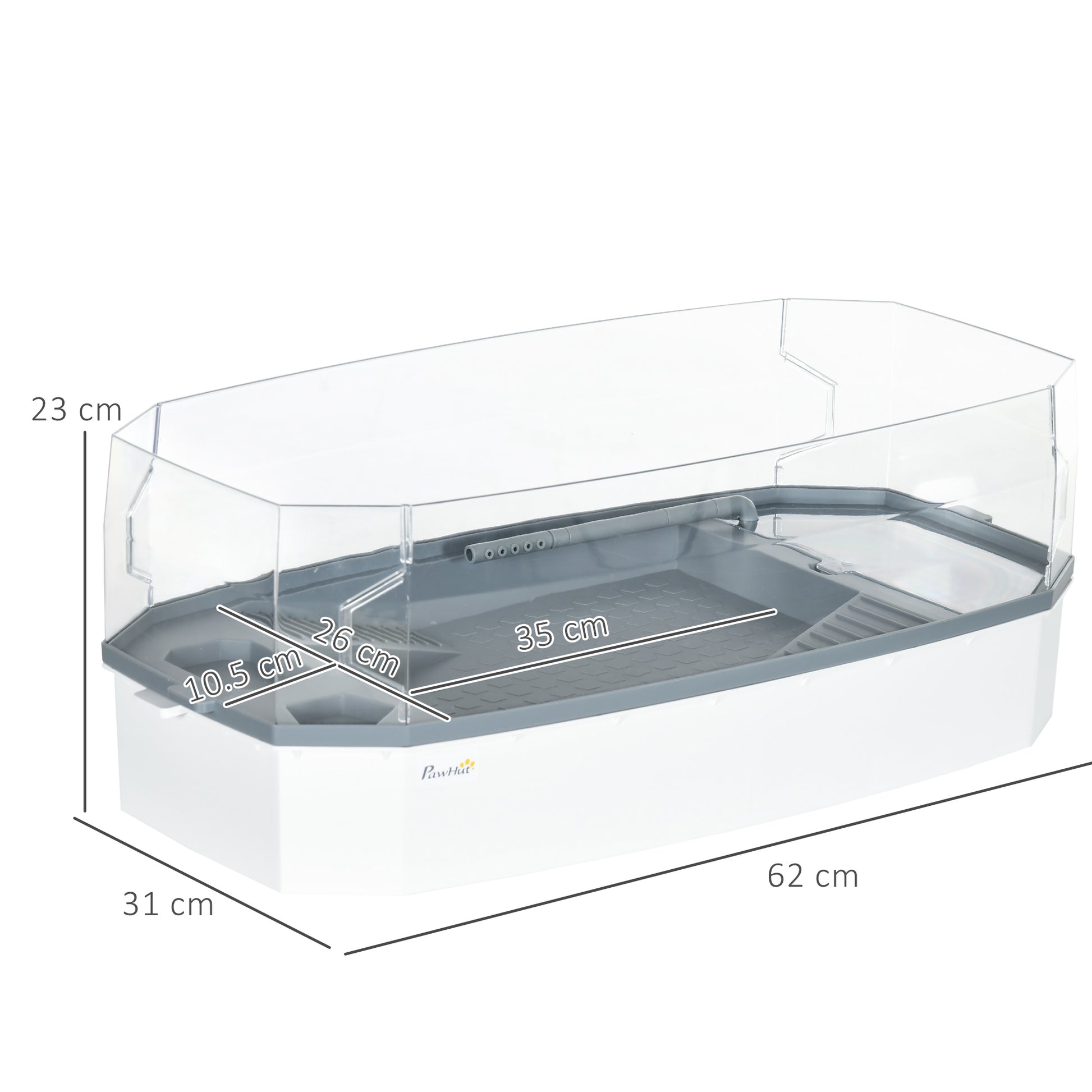 PawHut Tortoise Tank with Pump, Escape Prevention, Drainage Holes for Turtles, Terrapin and Small Reptiles, 62 x 31 x 23cm