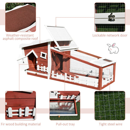 PawHut Rabbits Outdoor Fir Wood Hutch w/ Ramp Wine-Brown