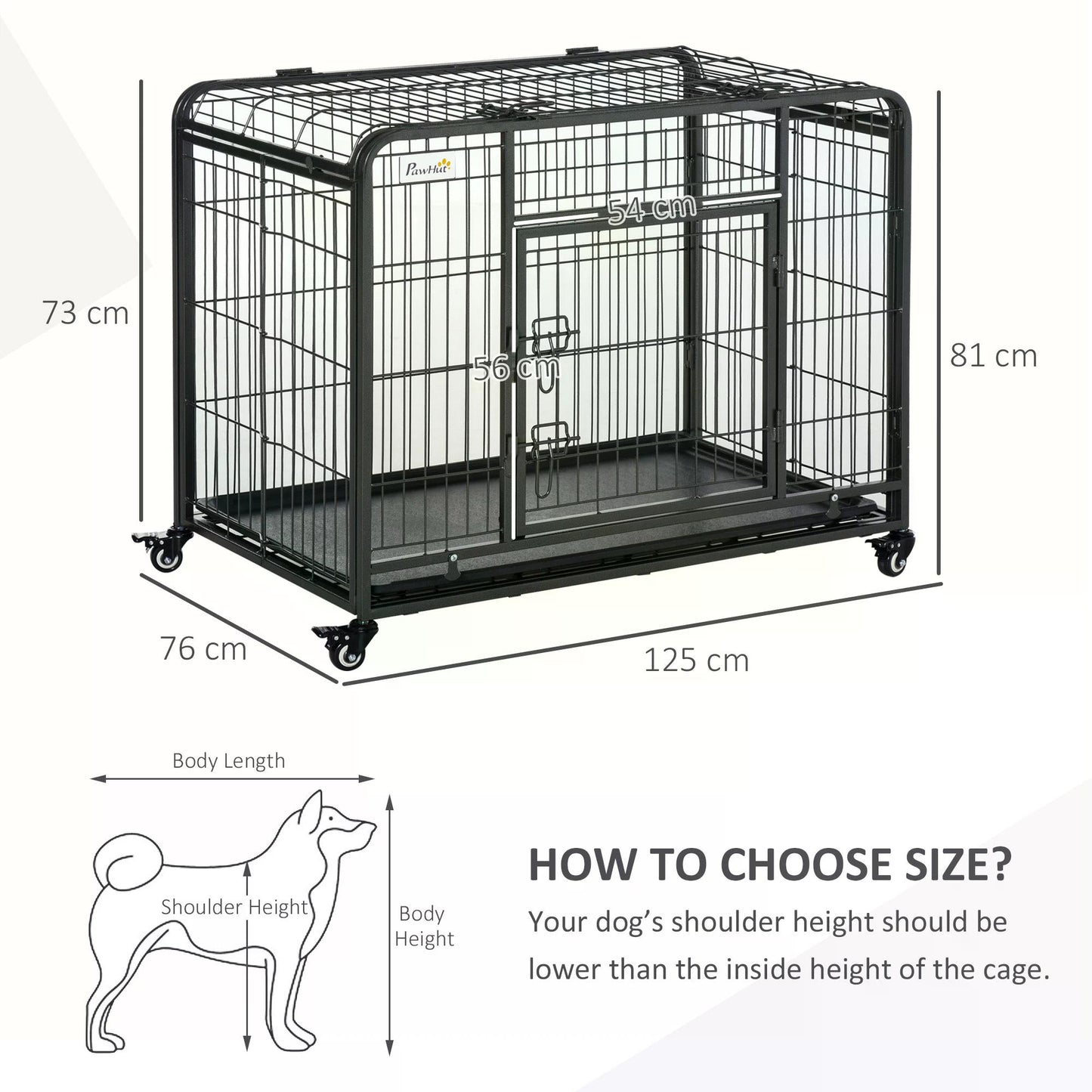 PawHut Heavy Duty Dog Crates Foldable Doge Kennel and Dog Cage Pet Playpen with Double Doors Removable Tray Lockable Wheels 125cm x 76cm x 81cm.