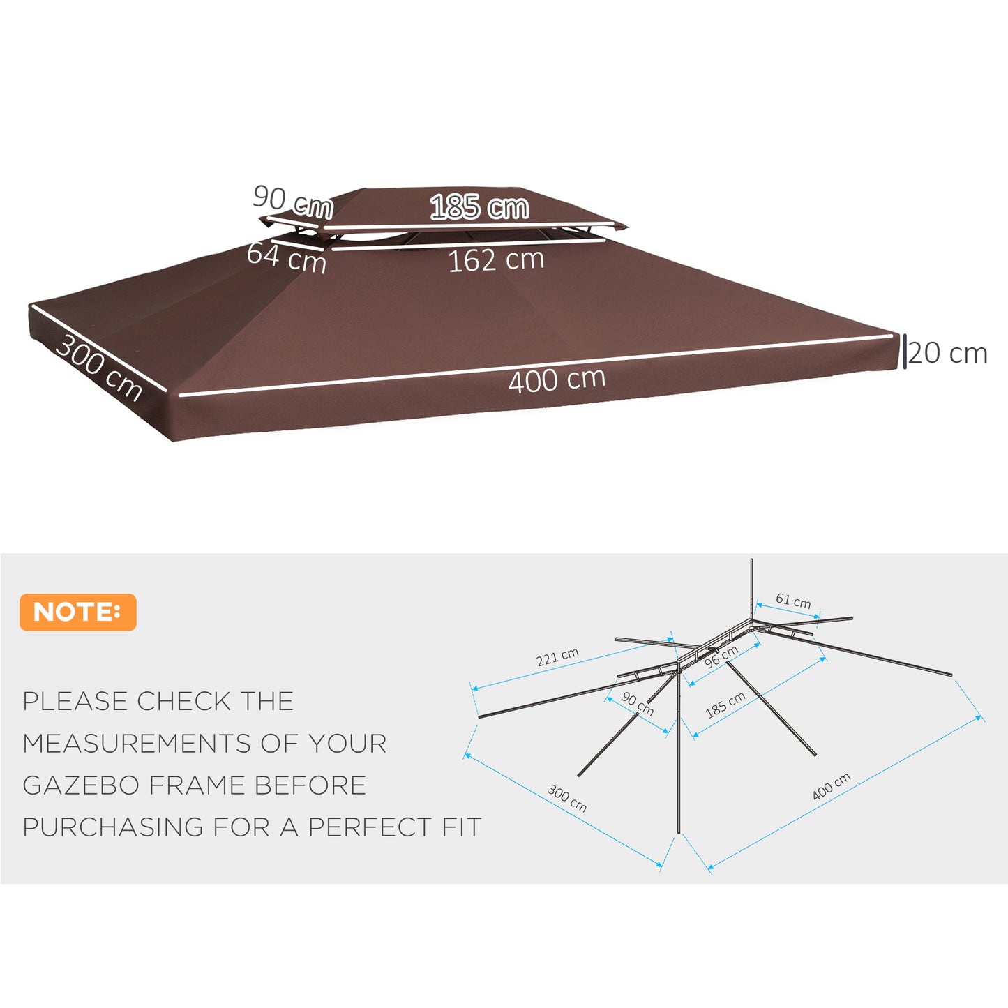 outsunny-3x4m-gazebo-replacement-roof-canopy-2-tier-top-uv-cover-garden-patio-outdoor-sun-awning-shelters-brown-top-only