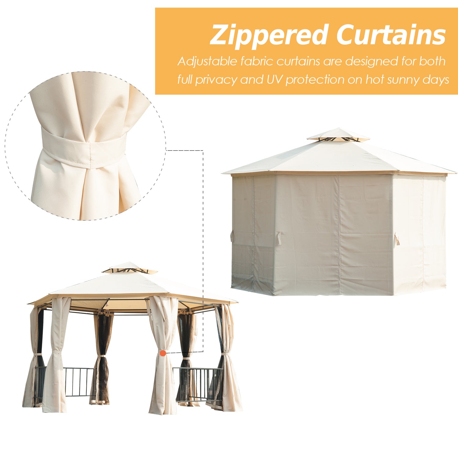 outsunny-hexagon-gazebo-patio-canopy-party-tent-outdoor-garden-shelter-w-2-tier-roof-side-panel-beige