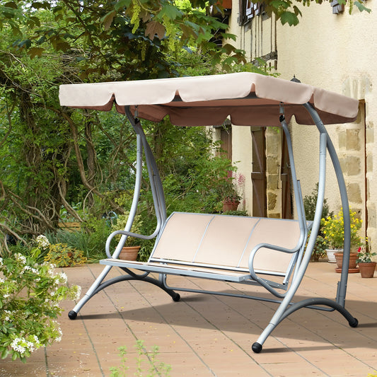 outsunny-3-seater-bench-steel-outdoor-patio-porch-swing-chair-with-adjustable-canopy-beige