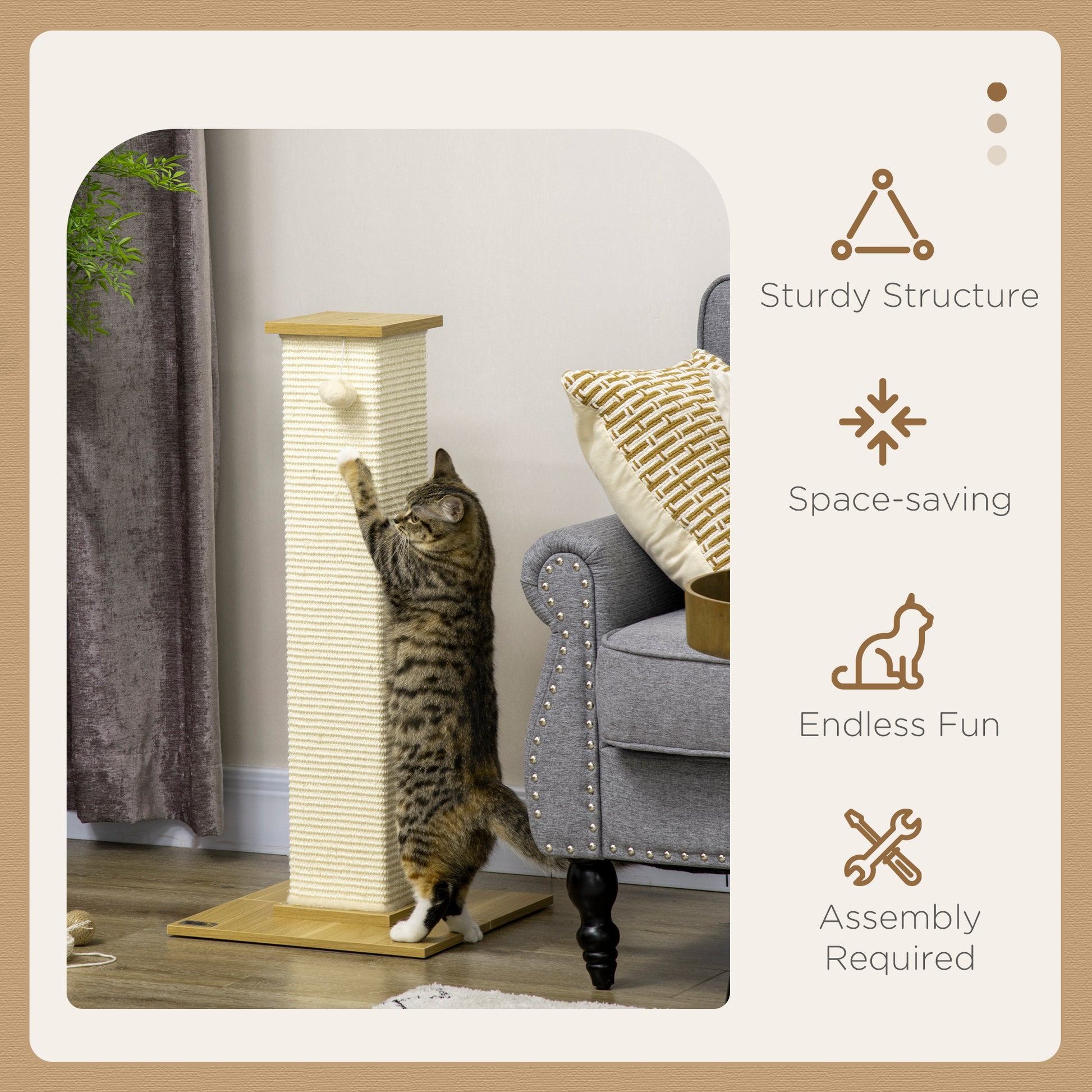 PawHut 80 cm Scratching Post Cat Tree with Play Ball, Scratching Post Made of Sisal Rope