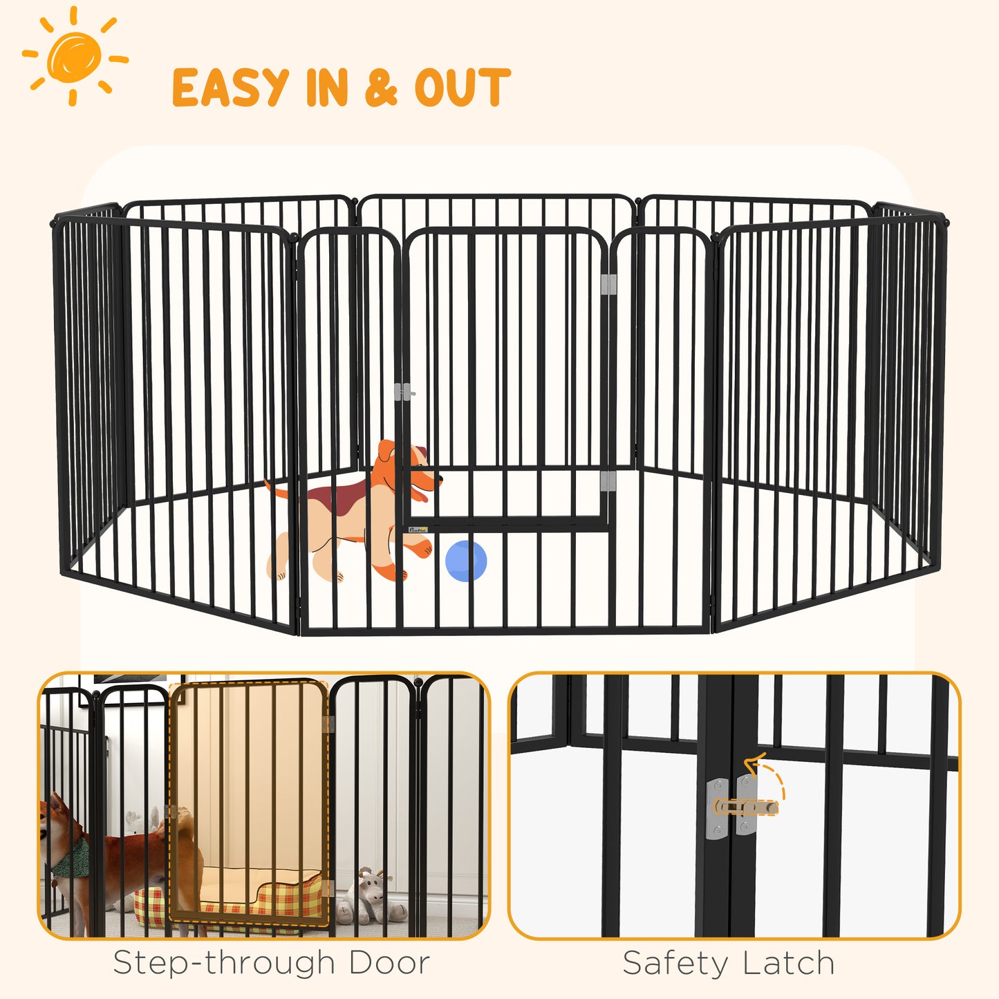 PawHut 8 Panels Heavy Duty Dog Pen, 80cm Height Pet Playpen for Indoor Outdoor, Small and Medium Dogs