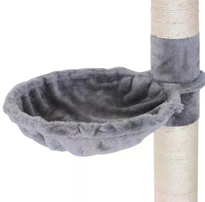 PawHut Cats Floor to Ceiling Scratching Post w/ 5-Tier Plush Leisure Platforms Grey