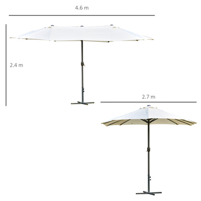 outsunny-4-6m-garden-parasol-double-sided-sun-umbrella-patio-market-shelter-canopy-shade-outdoor-with-cross-base-off-white