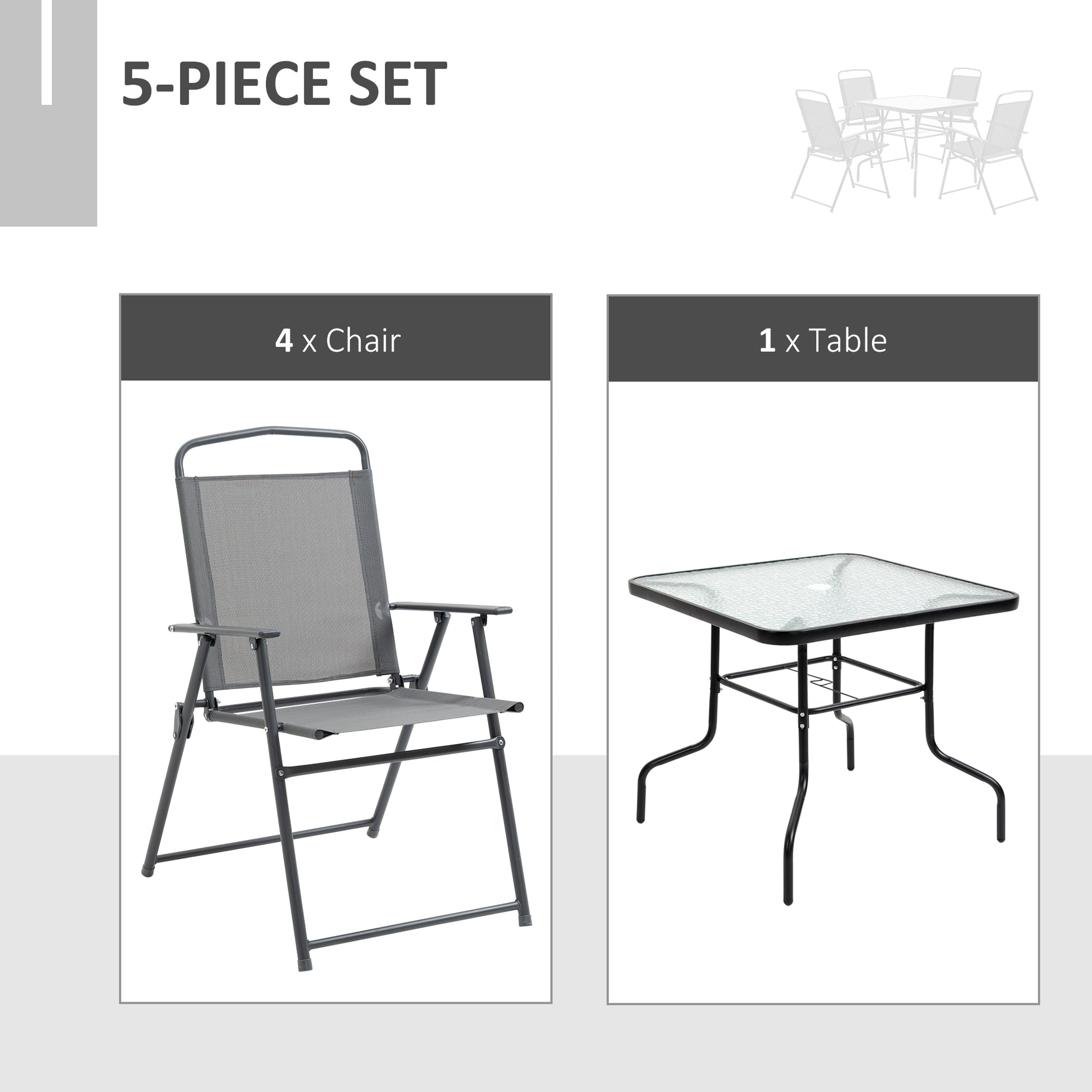 outsunny-5-piece-garden-dining-set-outdoor-dining-furniture-4-folding-chairs-glass-top-table-with-parasol-hole-texteline-seats-black