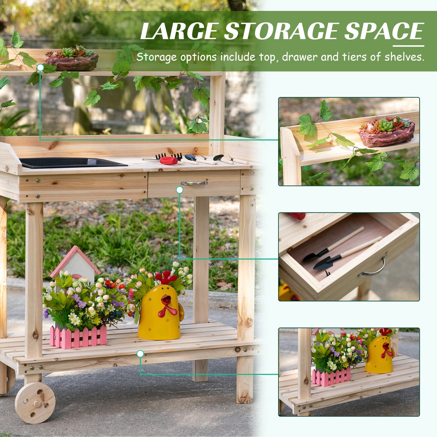 outsunny-garden-potting-bench-table-wooden-work-station-outdoor-planting-workbench-with-2-wheels-sink-drawer-large-storage-spaces-92x45x119cm