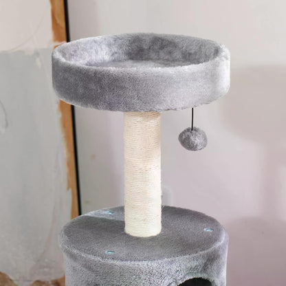 PawHut Cat Tree Tower Climbing Activity Center Kitten Furniture with Jute Scratching Post Bed Tunnel Perch Hanging Balls Grey