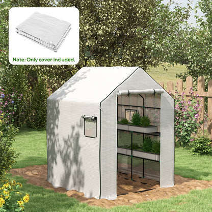 outsunny-greenhouse-cover-replacement-walk-in-pe-hot-house-cover-with-roll-up-door-and-windows-140-x-143-x-190cm-white