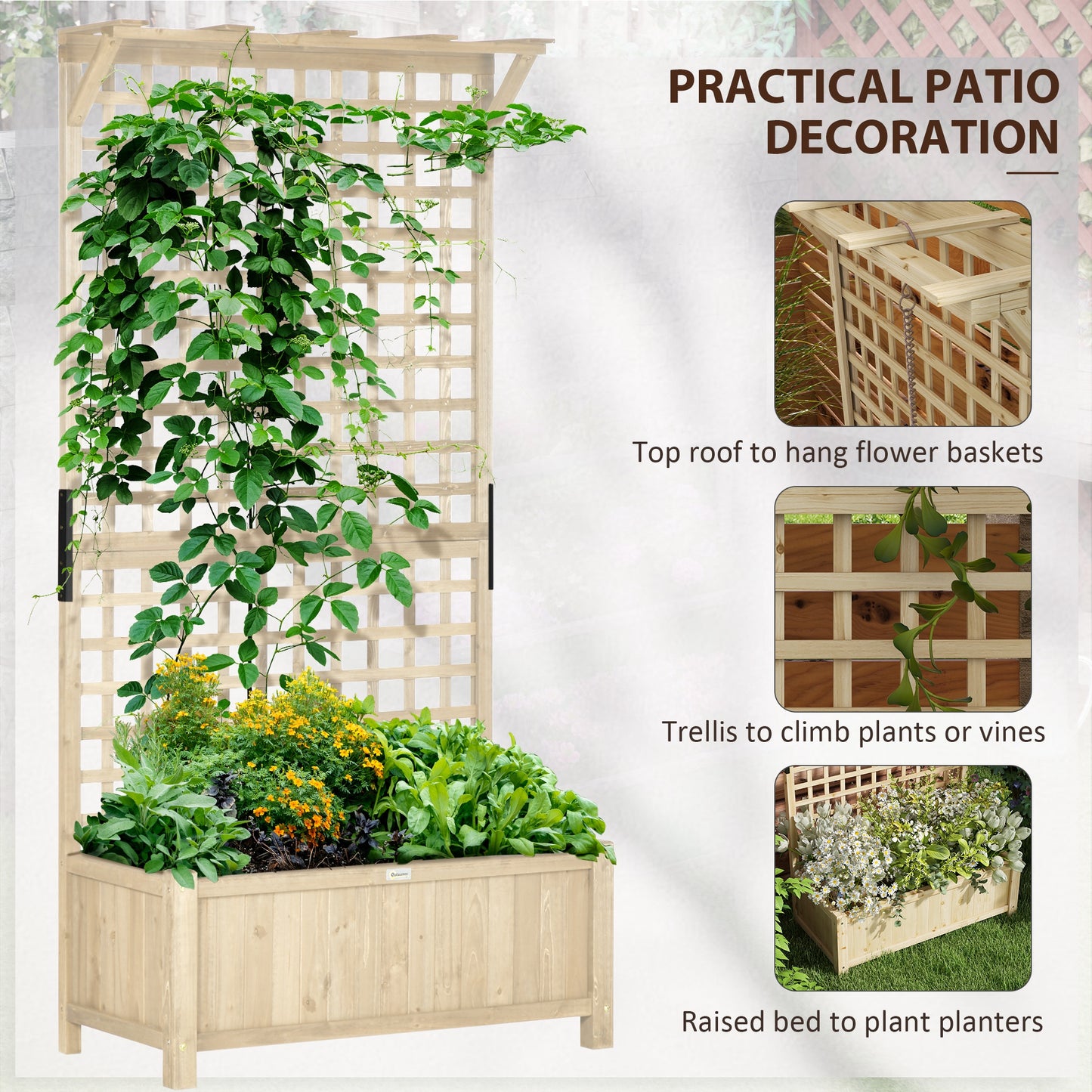 outsunny-raised-bed-with-drainage-holes-wood-planter-with-trellis-for-climbing-plants-to-grow-vegetables-flowers-natural