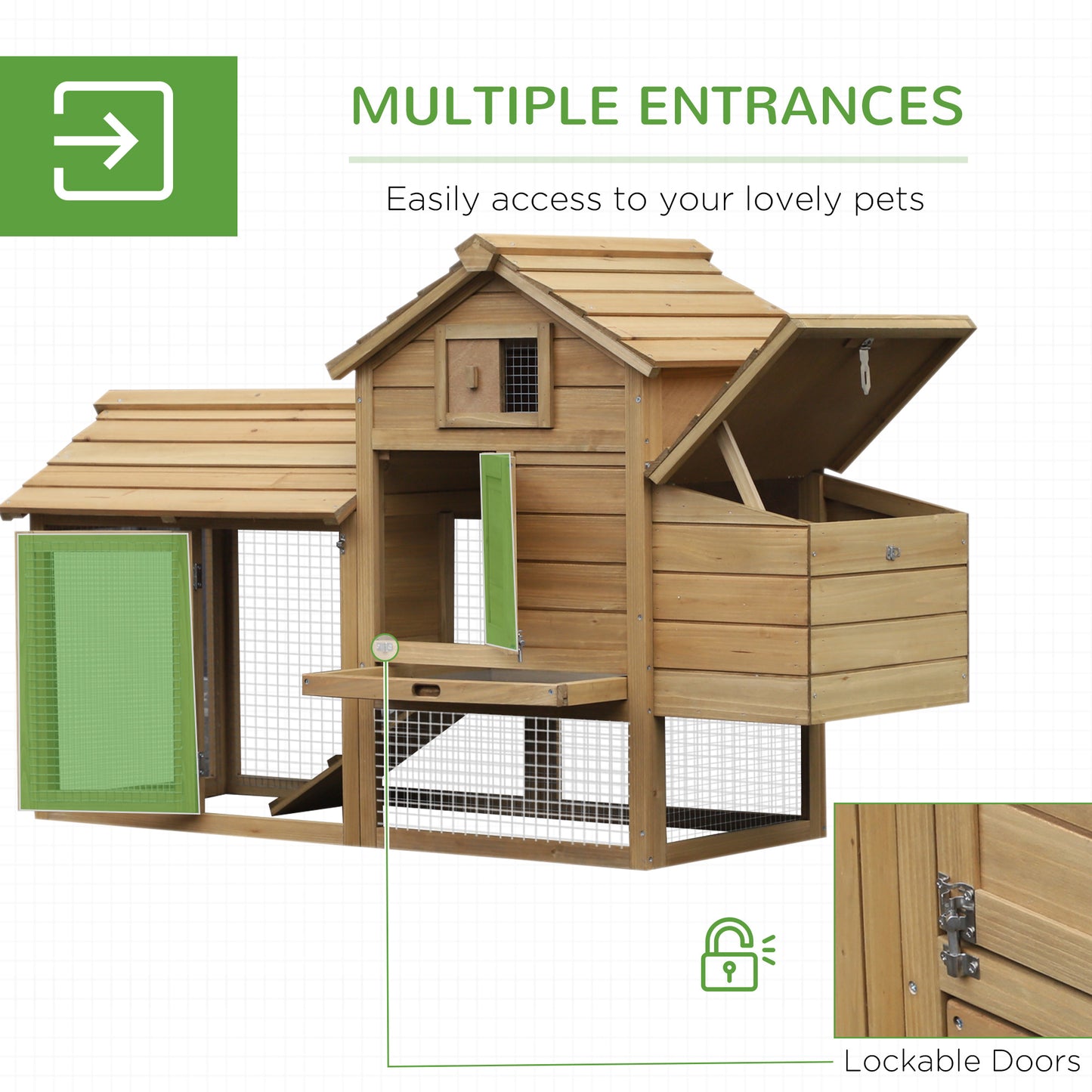 Pawhut Chicken Coop Hen Cage Small Animal Hutch Nesting Box w/Outdoor Run 150.5 x 54 x 87 cm