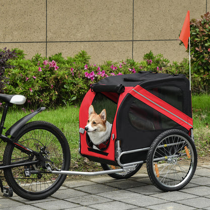 Pawhut Dog Bike Trailer Bicycle Pet Trailer Folding Dog Carrier Bicycle in Steel Frame Stroller - Red & Black