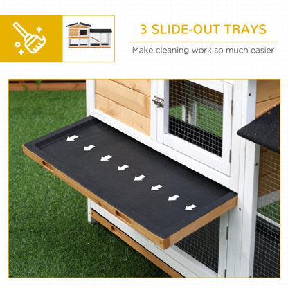 PawHut 2-Tier Rabbit Hutch Wooden Guinea Pig House Pet Cage Outdoor w/ Sliding-out Tray Ramp, 157.4x53x93.5cm, Yellow