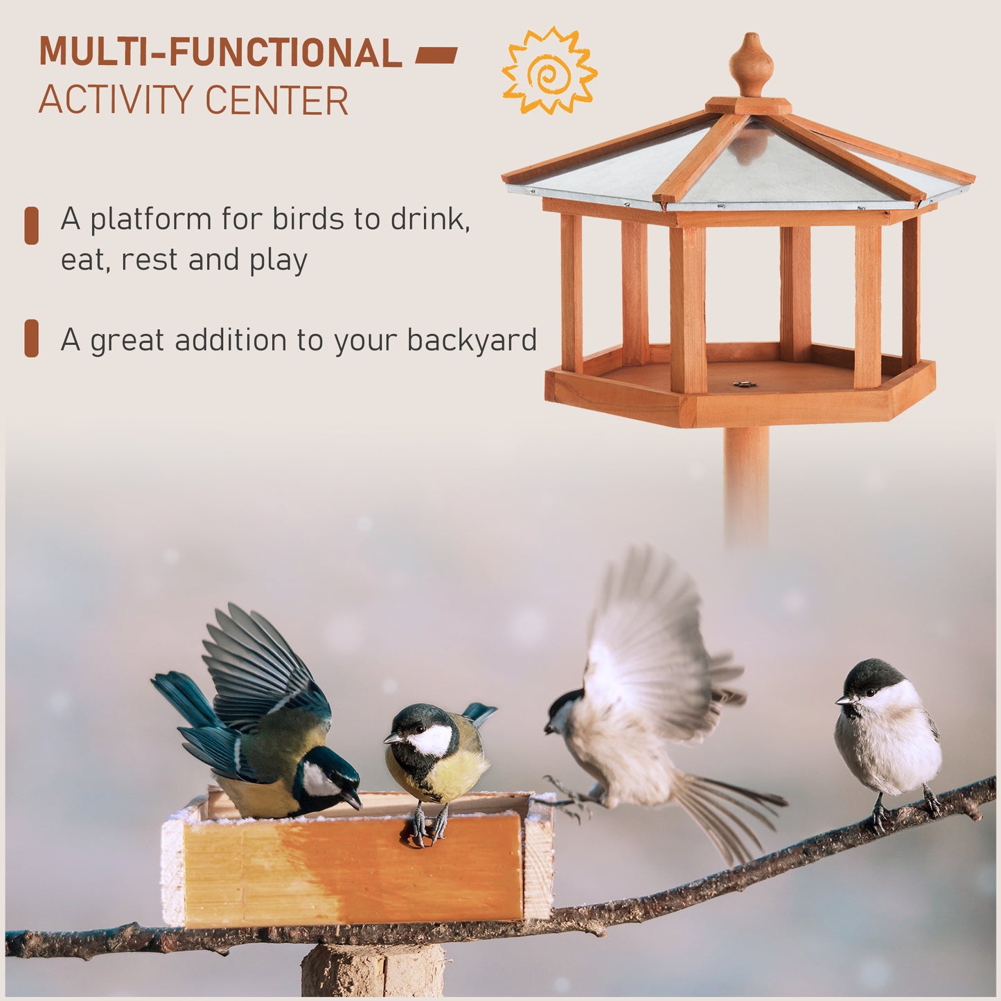 PawHut Portable Wooden Bird Feeder Station with Stand for Garden, Patio or Balcony