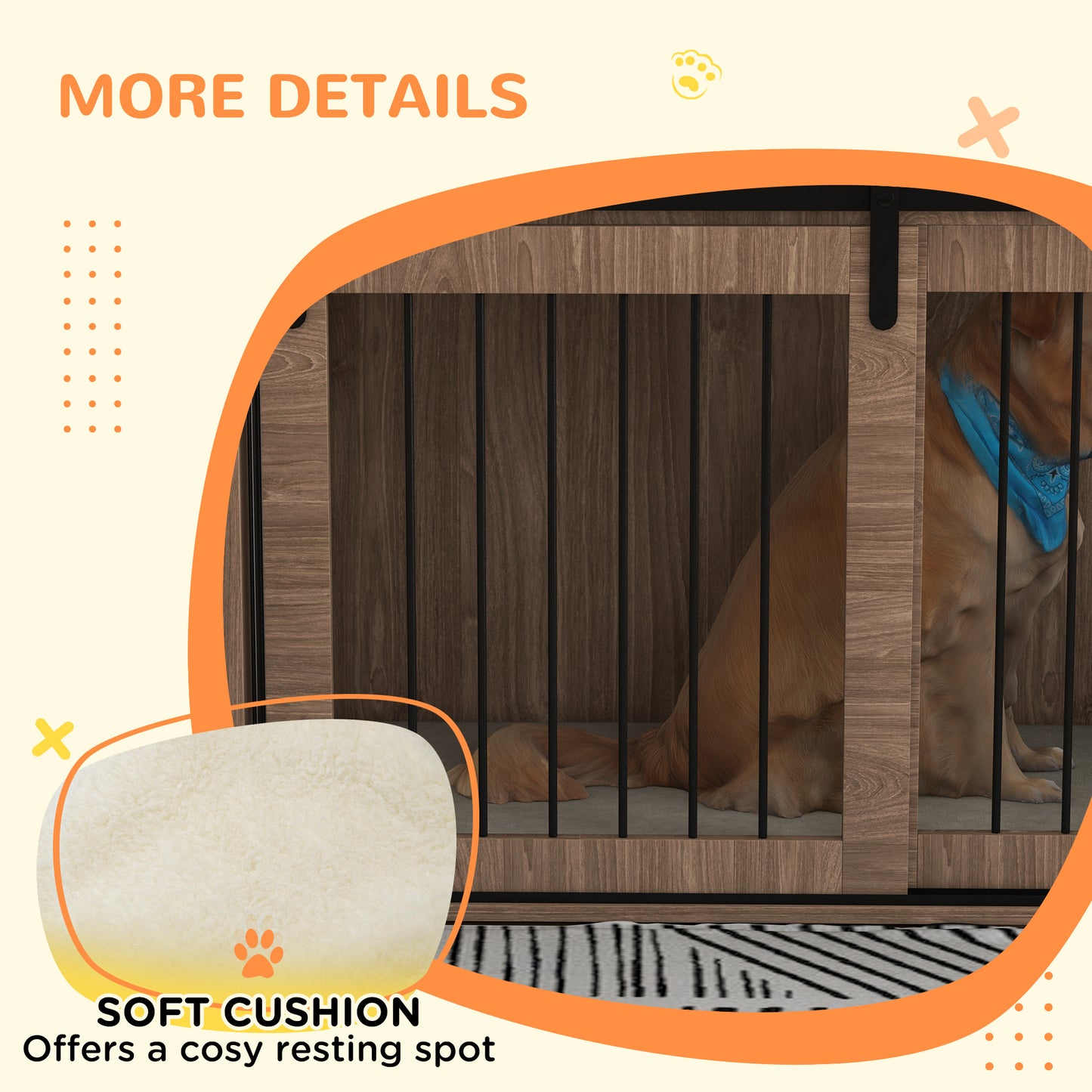 PawHut Dog Crate Furniture with Removable Cushion for XL Dogs, 118 x 60 x 73 cm, Brown