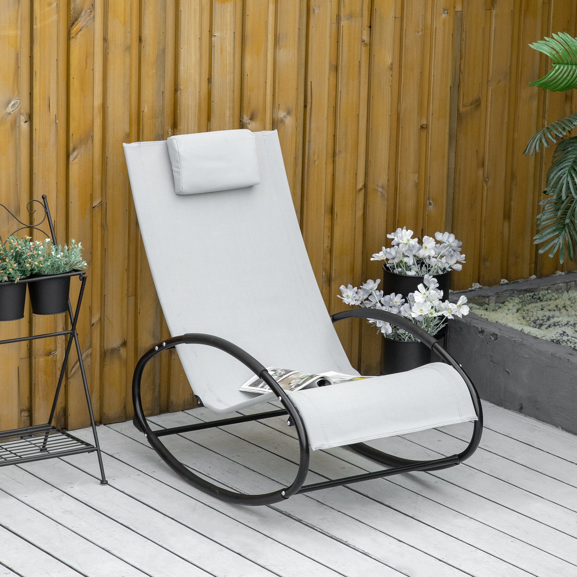 outsunny-outdoor-rocking-chair-sun-lounger-recliner-rocker-with-texteline-fabric-patio-garden-relaxer-with-pillow-grey