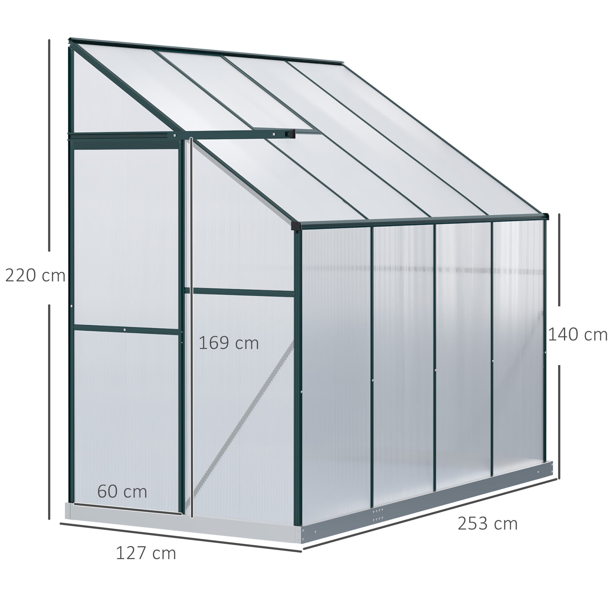 outsunny-walk-in-greenhouse-lean-to-wall-greenhouse-garden-heavy-duty-aluminium-polycarbonate-with-roof-vent-for-plants-253-x-127-x-220-cm