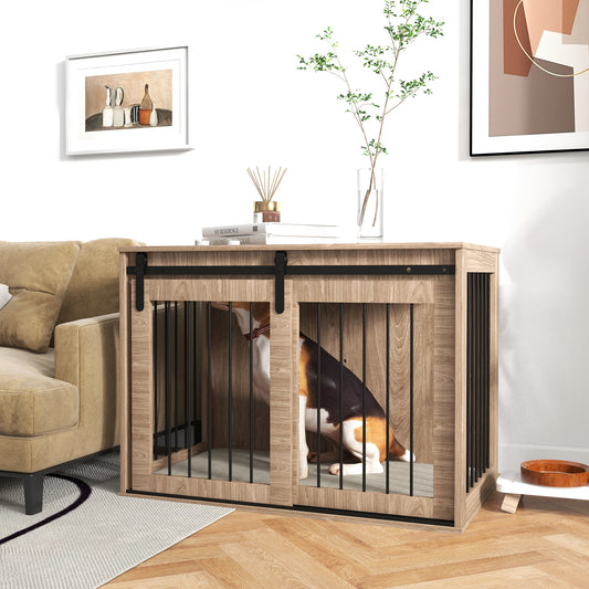 PawHut Dog Crate Furniture with Removable Cushion for Large-Sized Dogs, 100 x 60 x 63 cm, Brown