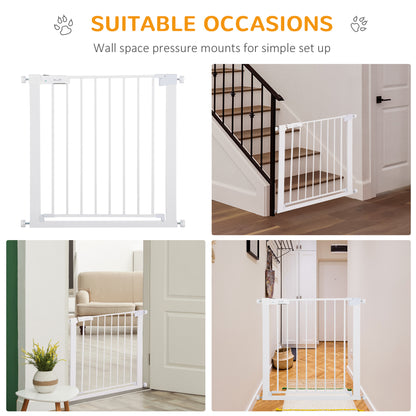 PawHut Adjustable Pet Safety Gate Dog Barrier Home Fence Room Divider Stair Guard Mounting White (76 H x 75-82W cm)