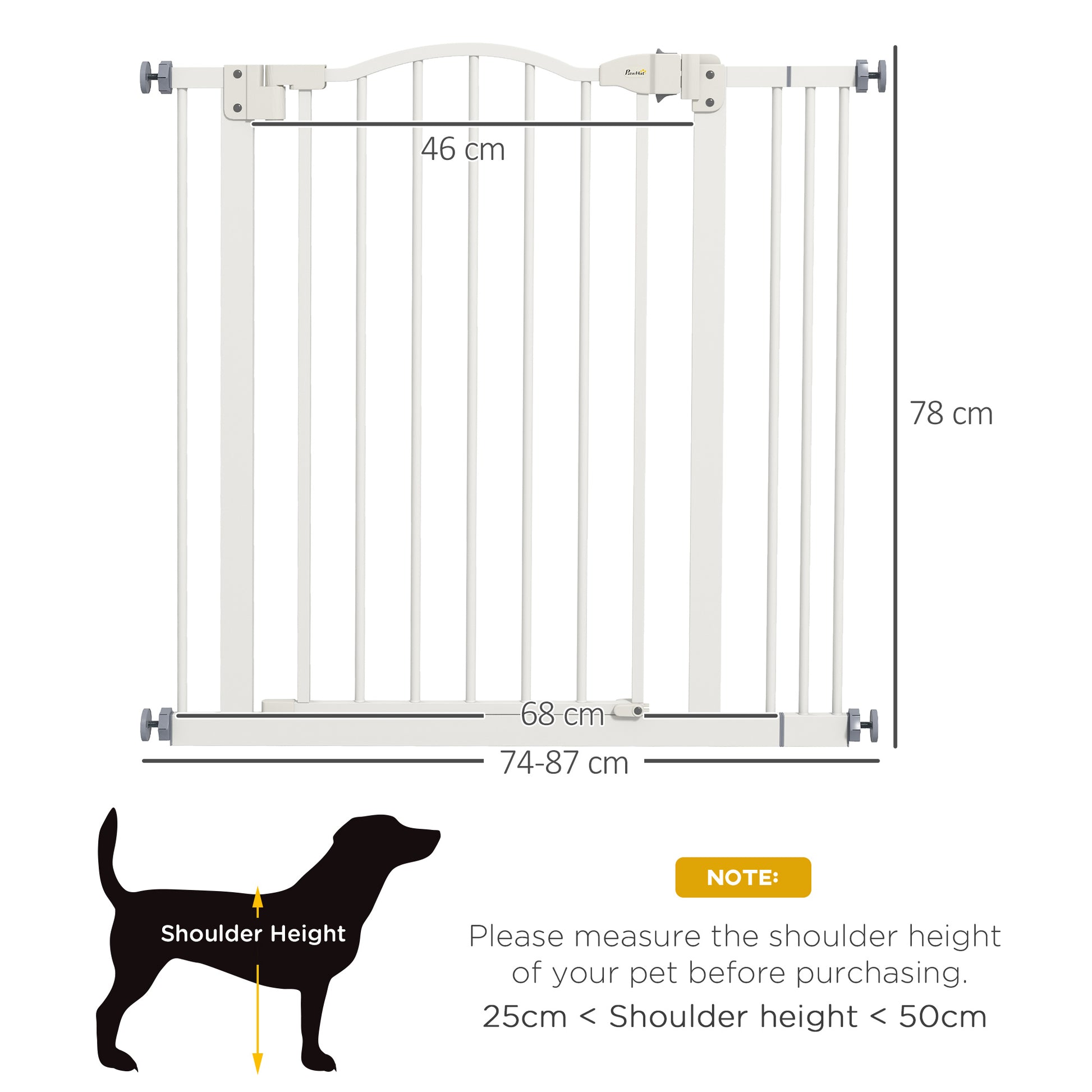 PawHut Metal 74-87cm Adjustable Pet Gate Safety Barrier w/ Auto-Close Door White