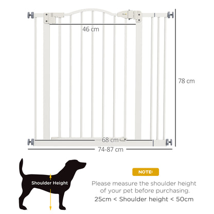 PawHut Metal 74-87cm Adjustable Pet Gate Safety Barrier w/ Auto-Close Door White