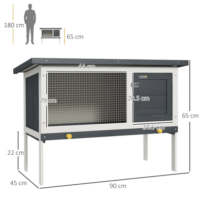 PawHut Wooden Pet House Rabbit Hutch Bunny Cage Small Animal Habitat with Dropping Tray Lockable Door Openable Water-resistant Asphalt Roof, Black