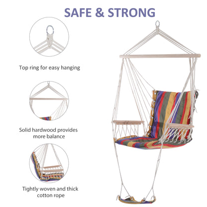 outsunny-outdoor-hammock-hanging-rope-chair-garden-yard-patio-swing-seat-wooden-w-footrest-armrest-cotton-cloth-red