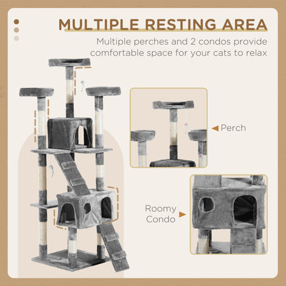 PawHut Cat Tree for Indoor Cats Kitten Kitty Scratching Scratcher Post Climbing Tower Activity Centre House Grey