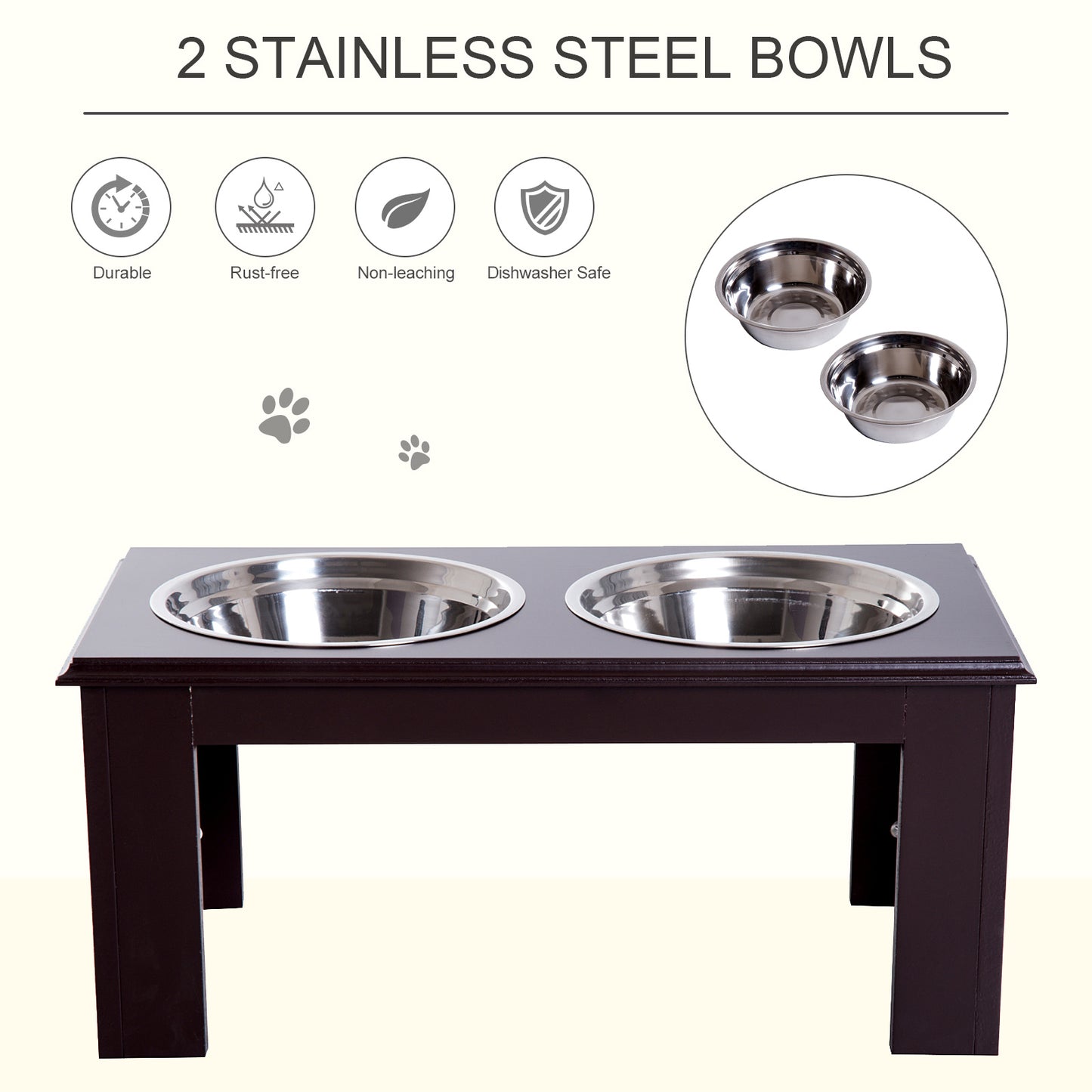 Pawhut Stainless Steel Pet Feeder, 58.4Lx30.5Wx25.4H cm-Brown