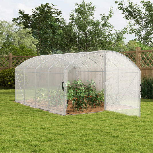 outsunny-polytunnel-greenhouse-walk-in-grow-house-with-uv-resistant-pe-cover-door-galvanised-steel-frame-4-x-3-x-2m-white