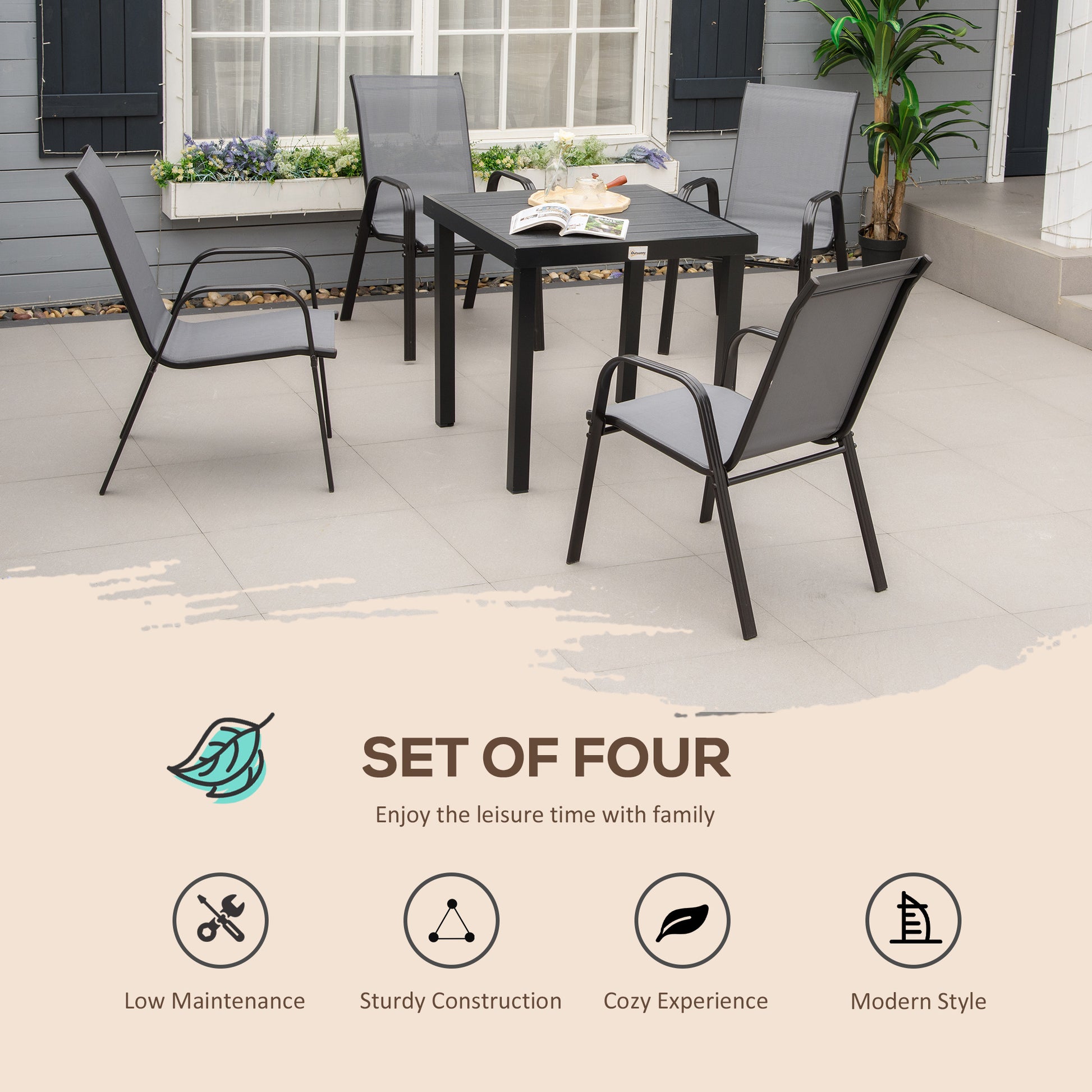 outsunny-set-of-4-garden-dining-chair-set-stackable-outdoor-patio-furniture-set-with-backrest-and-armrest-dark-grey