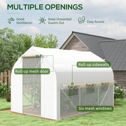 outsunny-3-x-2m-walk-in-polytunnel-greenhouse-zipped-roll-up-sidewalls-mesh-door-mesh-windows-tunnel-warm-house-tent-w-pe-cover-white