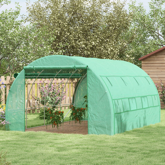 outsunny-polytunnel-greenhouse-walk-in-grow-house-tent-with-roll-up-sidewalls-zipped-door-and-8-windows-4x3x2m-green