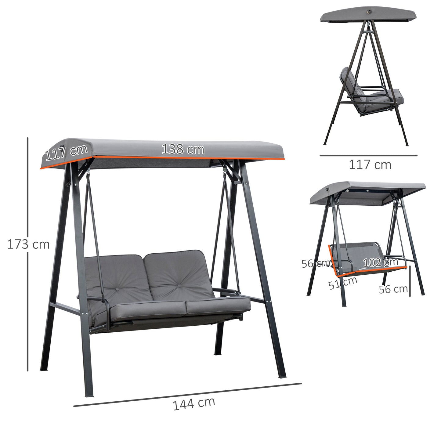 outsunny-2-seater-garden-swing-chair-outdoor-hammock-bench-with-steel-frame-adjustable-tilting-canopy-for-patio-grey