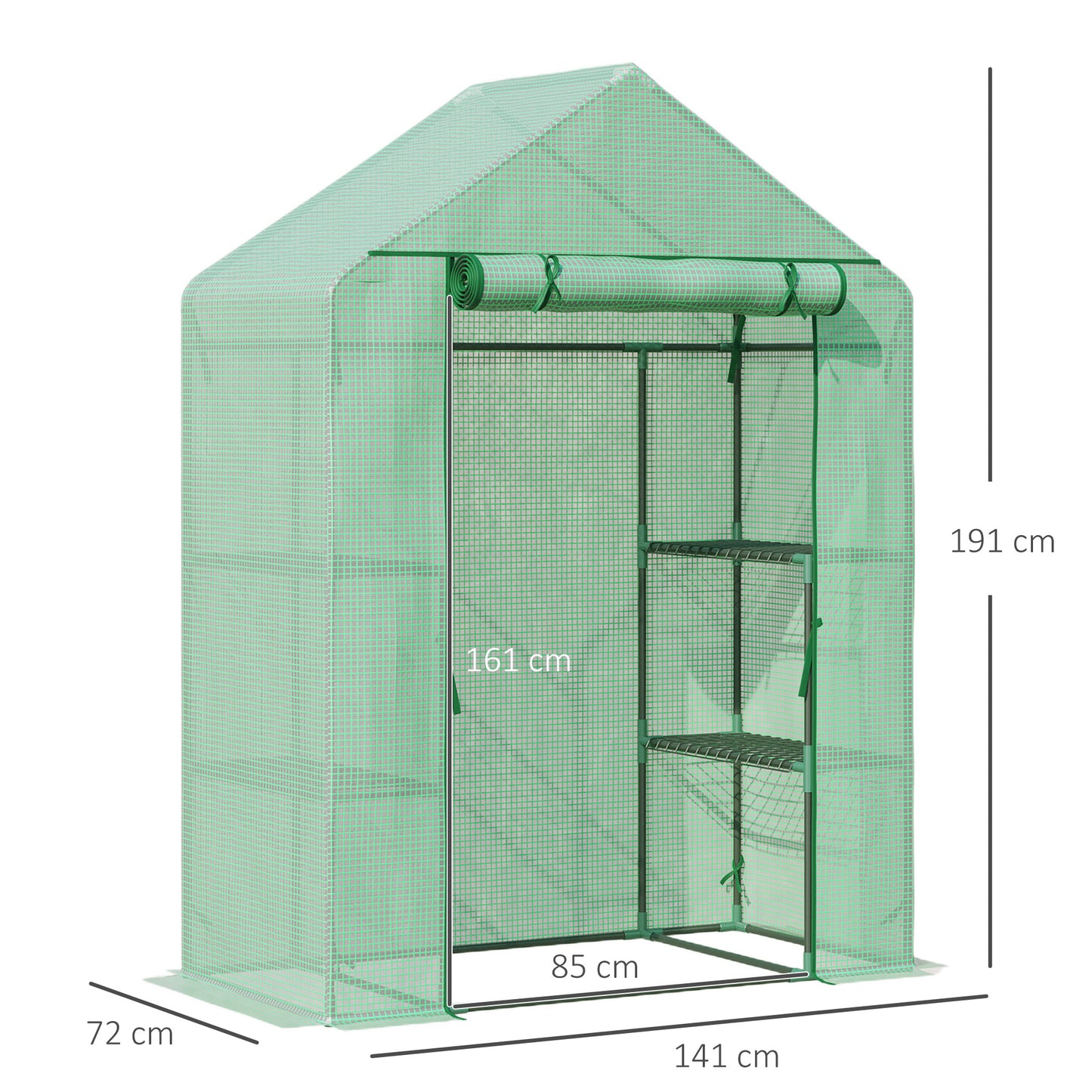 outsunny-walk-in-greenhouse-portable-gardening-plant-grow-house-with-2-tier-shelf-roll-up-zippered-door-and-pe-cover-141-x-72-x-191-cm