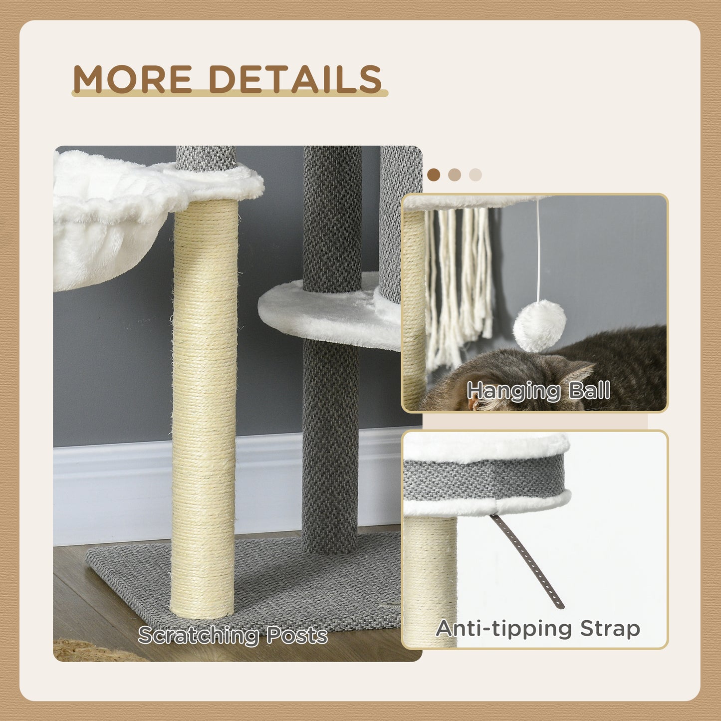 PawHut Cat Tree for Indoor Cats, Cat Tower with Scratching Posts, Multi-level Kitten Climbing Tower, 124cm