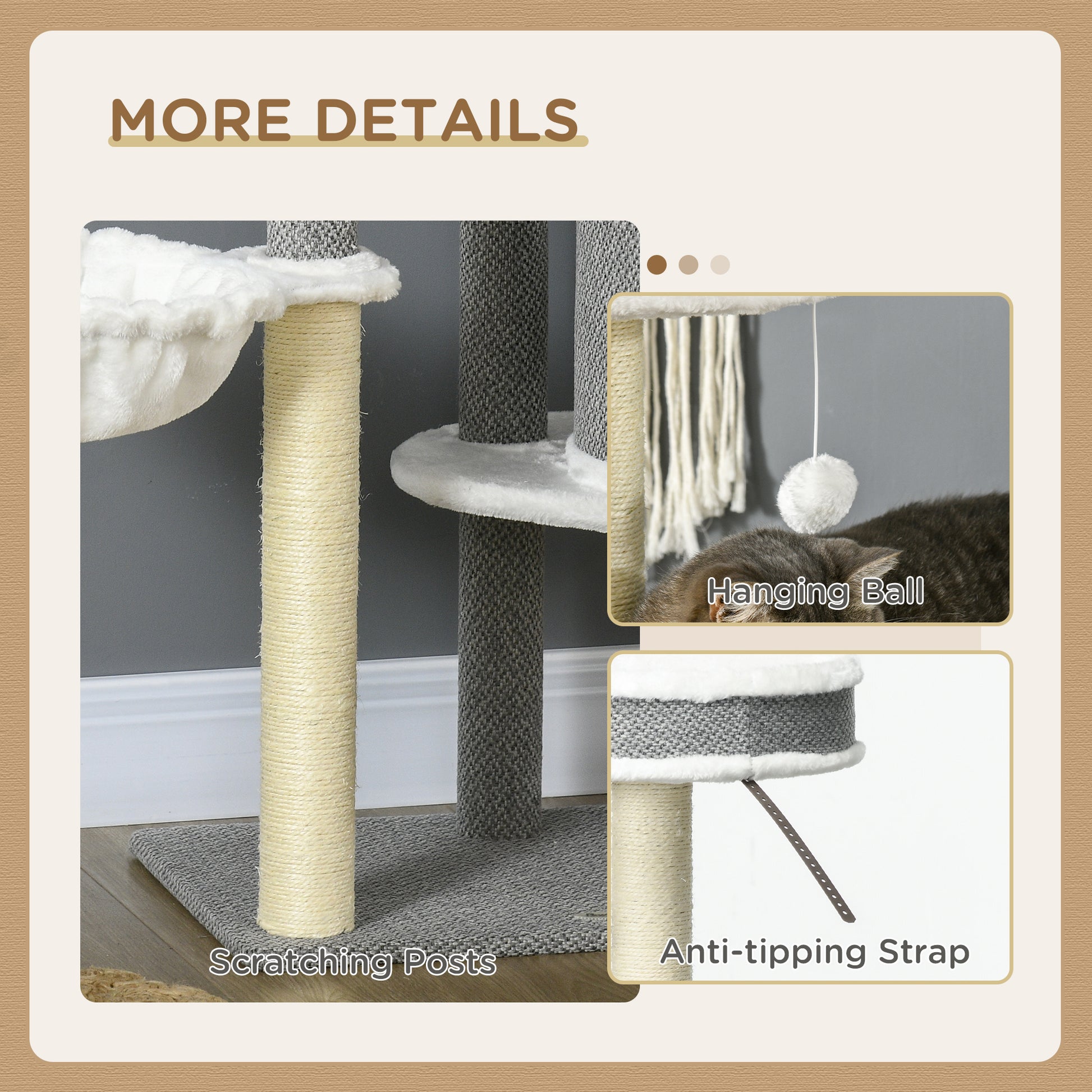 PawHut Cat Tree for Indoor Cats, Cat Tower with Scratching Posts, Multi-level Kitten Climbing Tower, 124cm