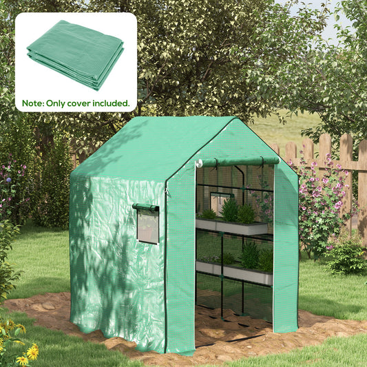 outsunny-greenhouse-cover-replacement-walk-in-pe-hot-house-cover-with-roll-up-door-and-windows-140-x-143-x-190cm-green